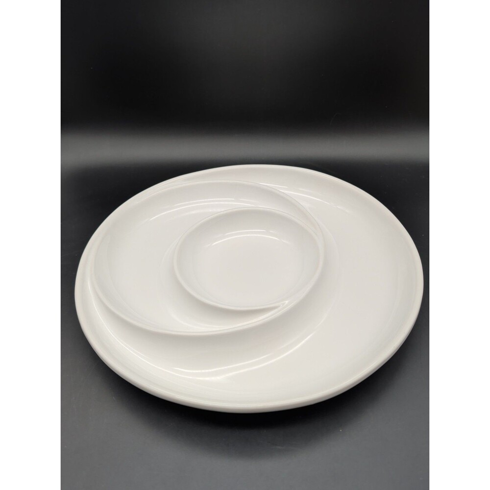Vintage Ceriart Portugal White Stoneware Swirl Divided Chip and Dip Platter 13”